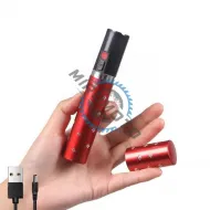 Dispozitiv cu electrosoc profesional pentru autoaparare tip ruj, anti caini, animale sau pasari, cu lanterna, descarcare electrosocuri 5000K volti, reincarcabil USB, rosu