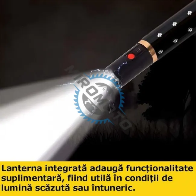 Dispozitiv cu electrosoc profesional pentru autoaparare tip ruj, anti caini, animale sau pasari, cu lanterna, descarcare electrosocuri 5000K volti, reincarcabil USB, negru