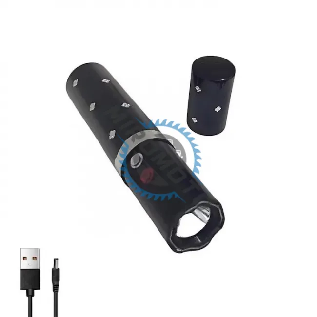 Dispozitiv cu electrosoc profesional pentru autoaparare tip ruj, anti caini, animale sau pasari, cu lanterna, descarcare electrosocuri 5000K volti, reincarcabil USB, negru
