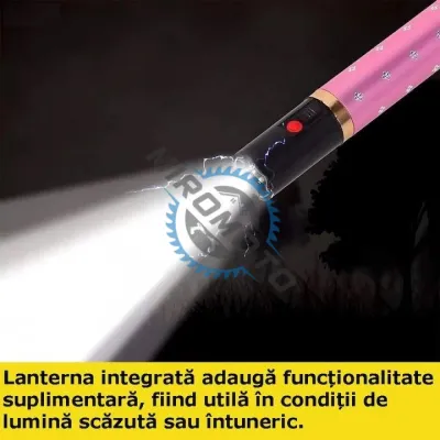 Dispozitiv cu electrosoc profesional pentru autoaparare tip ruj, anti caini, animale sau pasari, cu lanterna, descarcare electrosocuri 5000K volti, reincarcabil USB, roz
