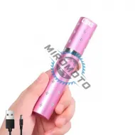 Dispozitiv cu electrosoc profesional pentru autoaparare tip ruj, anti caini, animale sau pasari, cu lanterna, descarcare electrosocuri 5000K volti, reincarcabil USB, roz