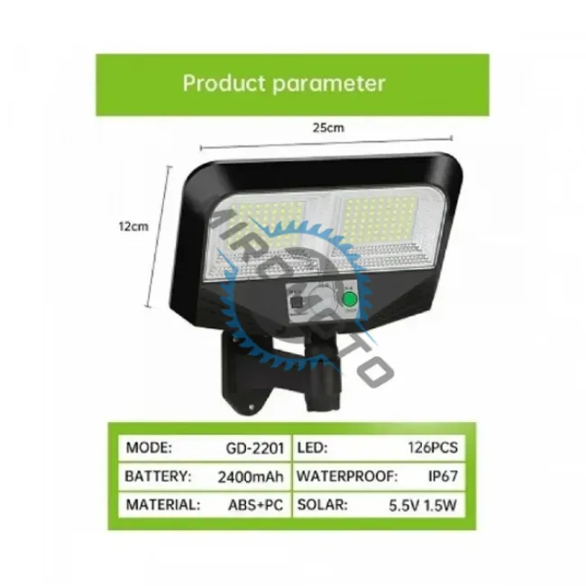 Lampa solara LED cu senzor de miscare si telecomanda, 125 led-uri, 40 W, IP67