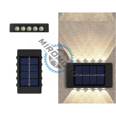 Lampa solara de perete, buton on-off, lumina calda, ip65, 10 led-uri, unghi 120 grade, 50 lumeni