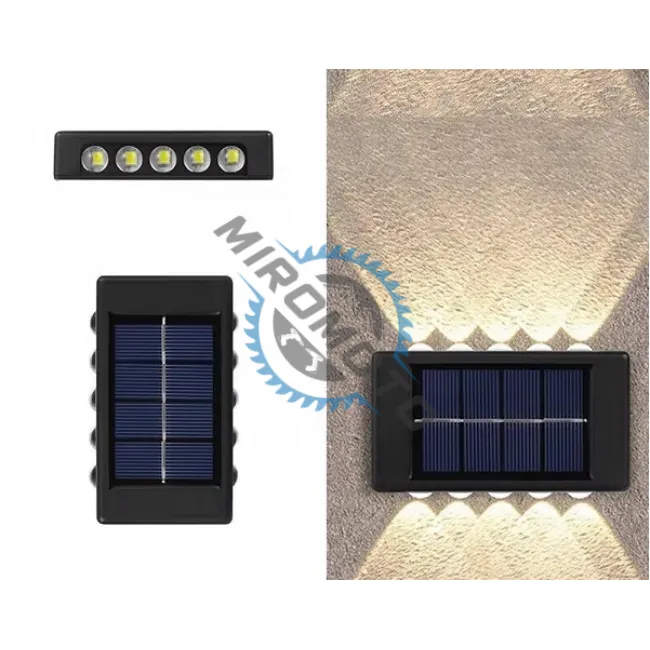 Lampa solara de perete, buton on-off, lumina calda, ip65, 10 led-uri, unghi 120 grade, 50 lumeni