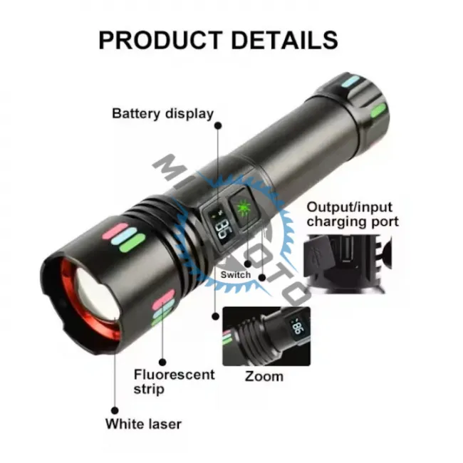 Lanterna LED cu zoom telescopic, P45, reincarcabila, focus ajustabil, 20W, 2000LM, IP43, afisaj baterie, negru