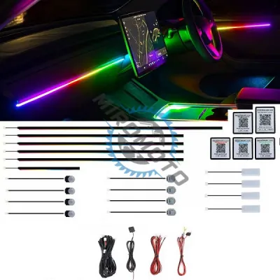 Kit Lumini Ambientale LED interior RGB 64 culori, Dinamice, Pentru Fata Usa, Bord, Manere, Podea, Control Din Aplicatie, Bluetooth