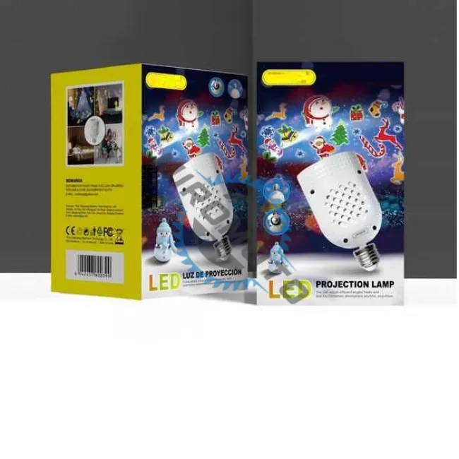 Mini Proiector LED pentru Craciun in forma de Bec, cu Soclu E27, 4W, ajustabil , lumina RGB, Alb
