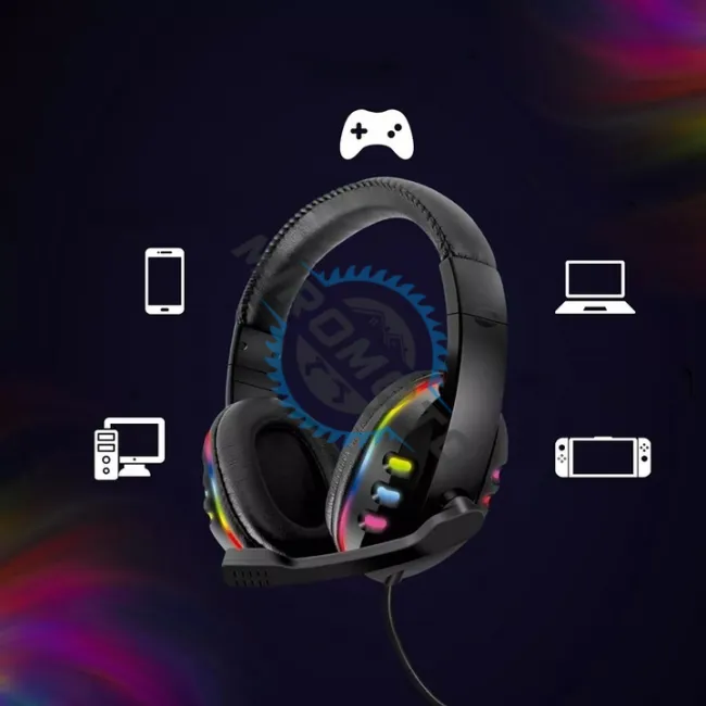 Casti Gaming profesionale cu lumini RGB, diametru 40mm, microfon, mufa USB, lungime fir 2 metri