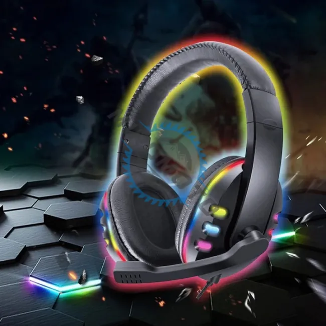 Casti Gaming profesionale cu lumini RGB, diametru 40mm, microfon, mufa USB, lungime fir 2 metri