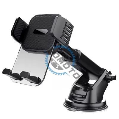 Suport auto universal pentru telefon mobil, ventuza, montare pe parbriz sau bord, brat telescopic reglabil, buton blocare, negru / transparent