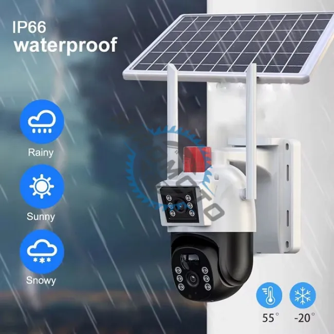 Camera de supraveghere video, panou solar, conexiune WIFI, 4+4MP, FULL Color Night, 355°, IP66, Zoom, Alarma, microfon, senzor miscare, Smart IR