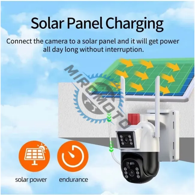 Camera de supraveghere video, panou solar, conexiune WIFI, 4+4MP, FULL Color Night, 355°, IP66, Zoom, Alarma, microfon, senzor miscare, Smart IR