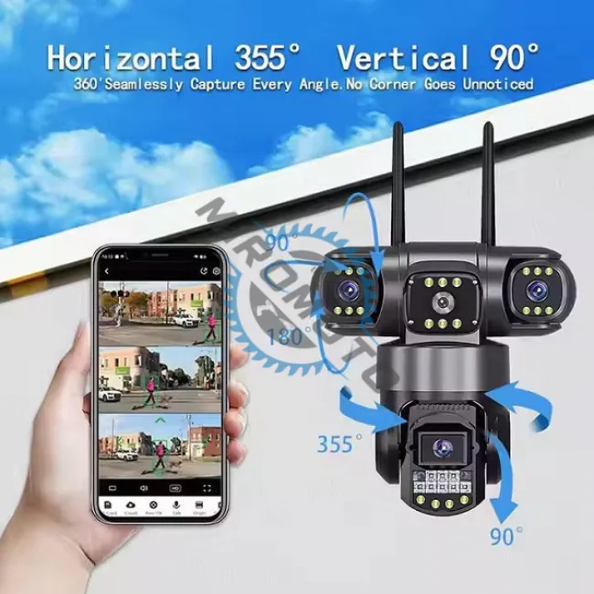 Camera de supraveghere 4K, 3 lentile, 12mp, 10x zoom, WiFi 2.4Ghz, hd, rotatie 355 grade, night vision, alarma, ip66, ptz, microfon
