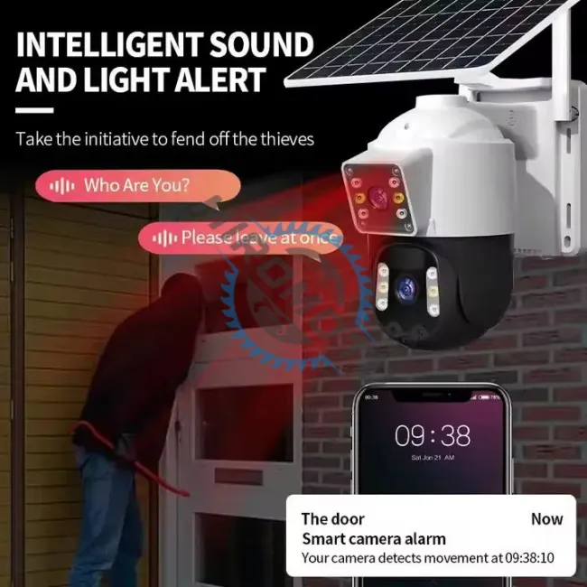 Camera de supraveghere video, panou solar, conexiune WIFI, 3+3MP, FULL Color Night, 355°, IP66, Alarma, microfon, senzor miscare, Smart IR, Miromoto®