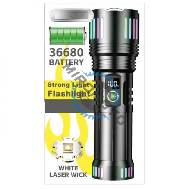 Lanterna LED cu zoom telescopic, reincarcabila, acumulator 6000mah, focus ajustabil, 20W, 2000LM, IP43, afisaj baterie, negru