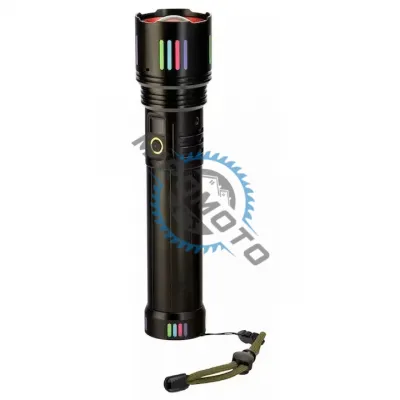 Lanterna LED cu zoom telescopic, reincarcabila, acumulator 6000mah, focus ajustabil, 20W, 2000LM, IP43, afisaj baterie, negru