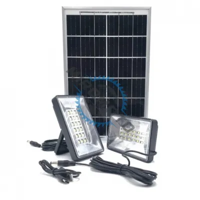 Panou solar 10W cu acumulator 9600mAh, portabil, cu 2 proiectoare de 9w, tensiune intrare 5V, functie baterie externa, negru