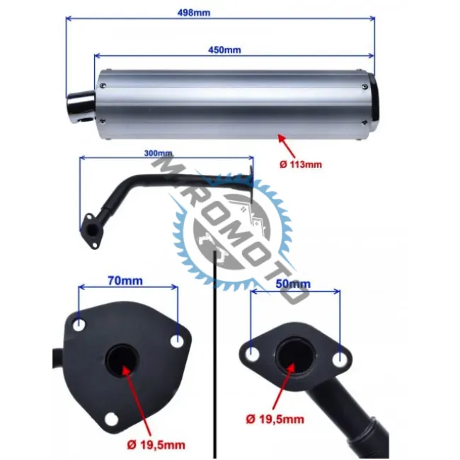 Toba / esapament scuter GY6 125-150cc, aluminiu