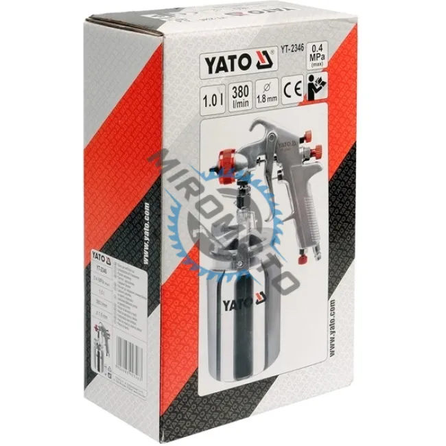 Pistol de vopsit pentru compresor, Yato YT-2346, duza 1.8 mm, 1 l, vas din metal, reglare debit vopsea, reglare debit aer Pistol de vopsit pentru compresor, Yato YT-2346, duza 1.8 mm, 1 l, vas din metal, reglare debit vopsea, reglare debit aer