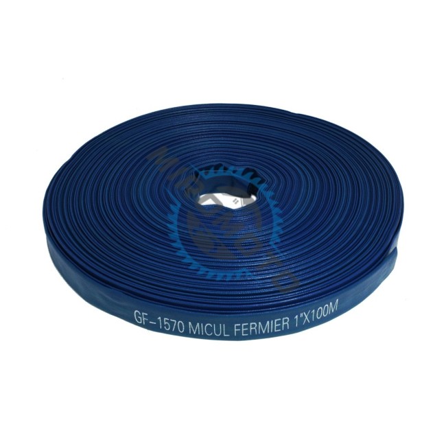 Furtun plat din PVC refulare pompa, 1 inchi, 100m, albastru, insertie panza, Micul Fermier, GF-1570