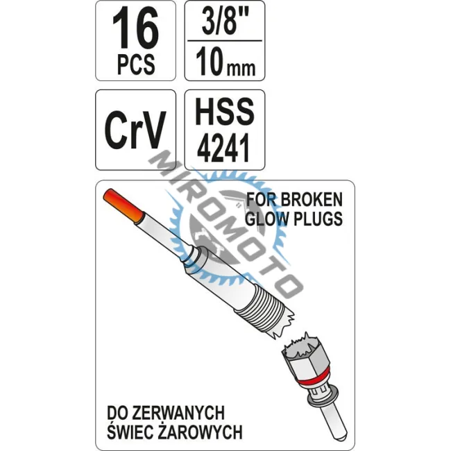 Set 16 extractoare pentru bujii rupte 3/8 Yato YT-05342