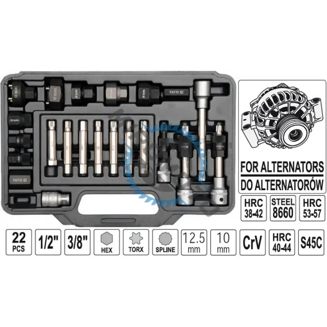 Set chei demontare si montare fulii de alternator, Yato YT-04211, 22 piese