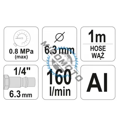 Pistol pentru Sablat 6.3mm + Furtun 1m, Yato YT-2375