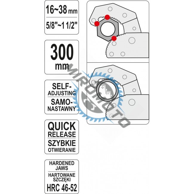 Cleste Reglabil pentru Tevi si Piulite YATO YT-22005, 16-38mm, 300mm
