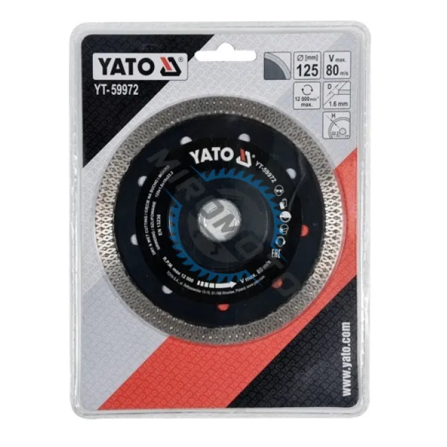 Disc diamantat de taiere continuu, 125x22.2x1.6 mm, taiere umeda si uscata, Yato YT-59972