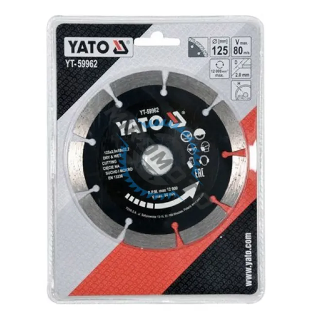 Disc diamantat de taiere segmentat, 125x22.2x2 mm, taiere umeda si uscata, Yato YT-59962