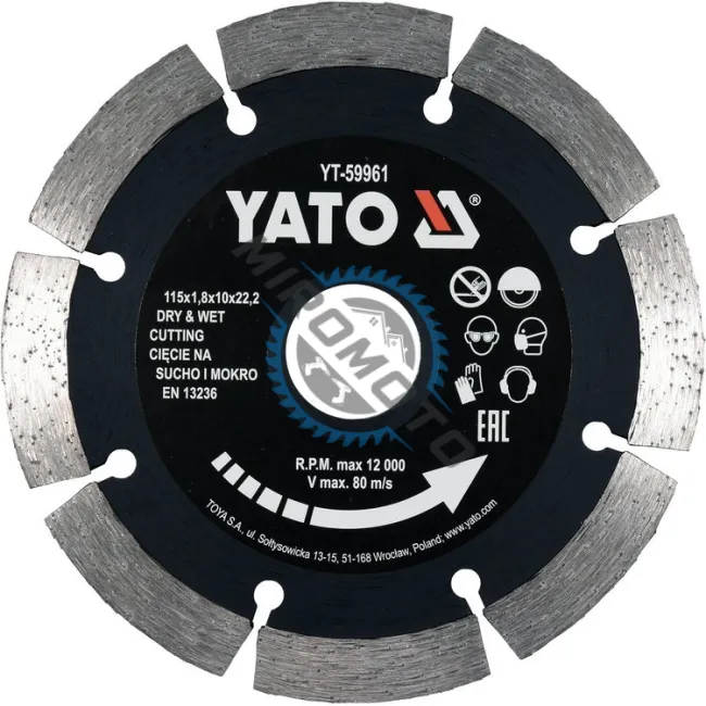 Disc diamantat de taiere segmentat, 115x22.2x1.8 mm, taiere umeda si uscata, Yato YT-59961