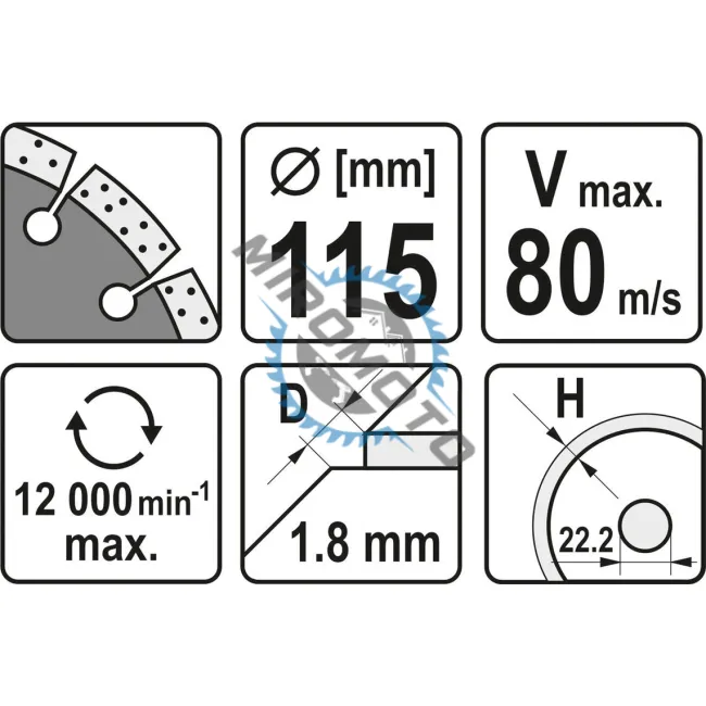 Disc diamantat de taiere segmentat, 115x22.2x1.8 mm, taiere umeda si uscata, Yato YT-59961