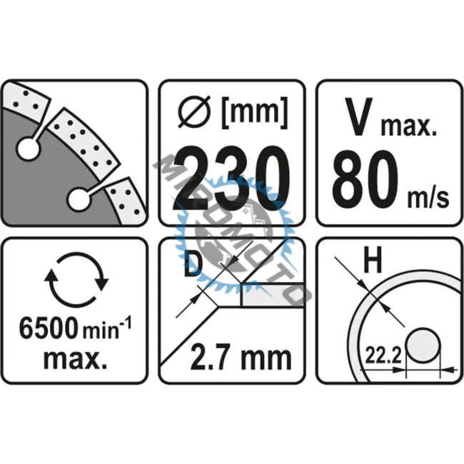 Disc diamantat de taiere segmentat, 230x22.2x2.7 mm, taiere uscata, Yato YT-6005