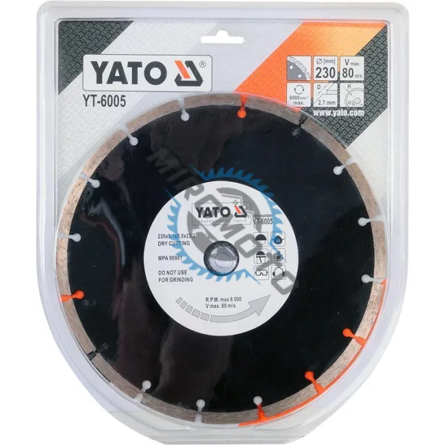 Disc diamantat de taiere segmentat, 230x22.2x2.7 mm, taiere uscata, Yato YT-6005