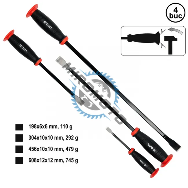 Set 4 leviere cu o muchie plata indoita, Yato YT-4730, 198-608 mm, tija plata Set 4 leviere cu o muchie plata indoita, Yato YT-4730, 198-608 mm, tija plata