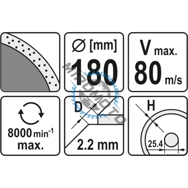 Disc diamantat de taiere continuu, 180x25.4x2.2 mm, taiere umeda, Yato YT-6016