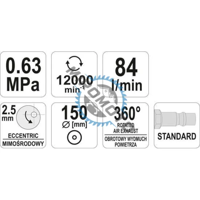 Slefuitor pneumatic, Yato YT-09739, excentric 2.5mm, diametru disc 150 mm, 12000 RPM Slefuitor pneumatic, Yato YT-09739, excentric 2.5mm, diametru disc 150 mm, 12000 RPM