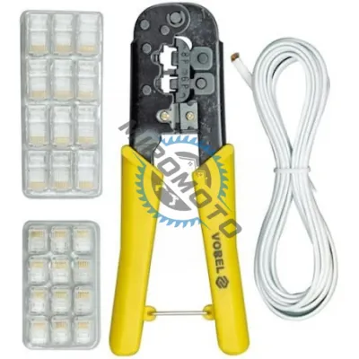 Set cleste sertizat conectori cu accesorii, RJ45 - RJ11, Vorel 45503 Set cleste sertizat conectori cu accesorii, RJ45 - RJ11, Vorel 45503