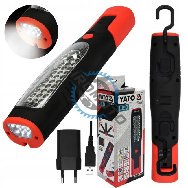 Lampa portabila reincarcabila cu acumulator Yato YT-08507, 2000 mAh, 3.7 V, 140 lm, 30 + 7 leduri