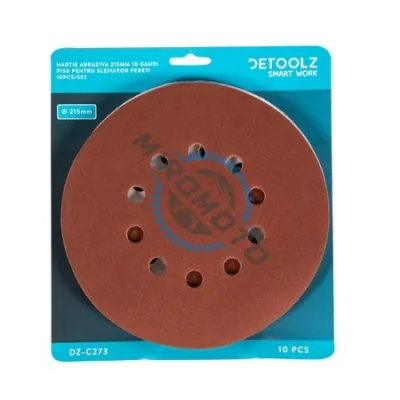 Set Hartie Abraziva Detoolz, DZ-C273, cu 10 Gauri, Granulatie P150, Diametru 215mm, 10 Bucati Set Hartie Abraziva Detoolz, DZ-C273, cu 10 Gauri, Granulatie P150, Diametru 215mm, 10 Bucati