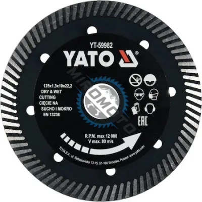 Disc diamantat de taiere continuu, 125x22.2x1.3 mm, taiere umeda si uscata, Yato YT-59982 Disc diamantat de taiere continuu, 125x22.2x1.3 mm, taiere umeda si uscata, Yato YT-59982