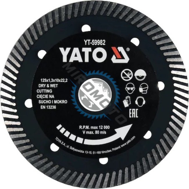 Disc Diamantat 125X22.2X1.3mm, Yato YT-59982