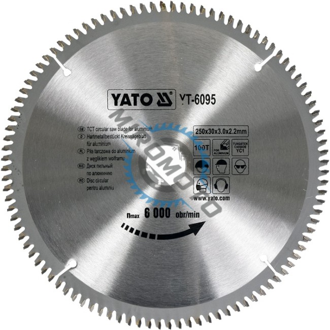 Pinza Fierastrau Circular wf pentru Aluminiu 250x30x3mm, 100 Dinti, Yato YT-6095