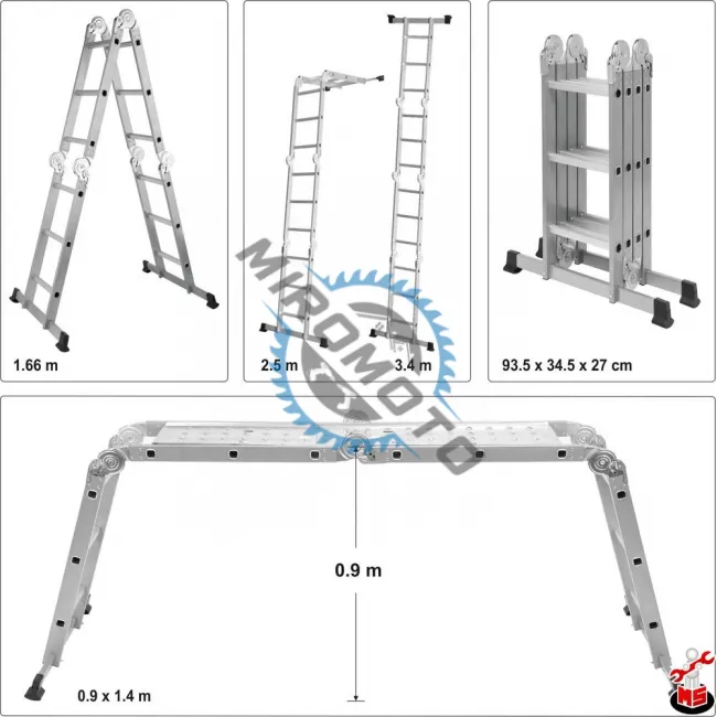 Scara constructii articulata, Vorel 17704, 3.4 m, 150 kg, 3 trepte tronson