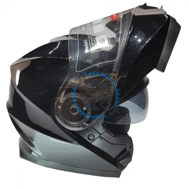 Casca flip up FGN cu ochelari de soare, Negru Lucios