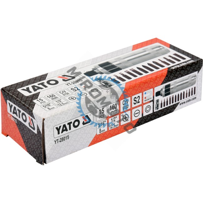 Surubelnita de impact Yato YT-28015, cutie metal, 15 piese, magnetic, Crom Vanadiu