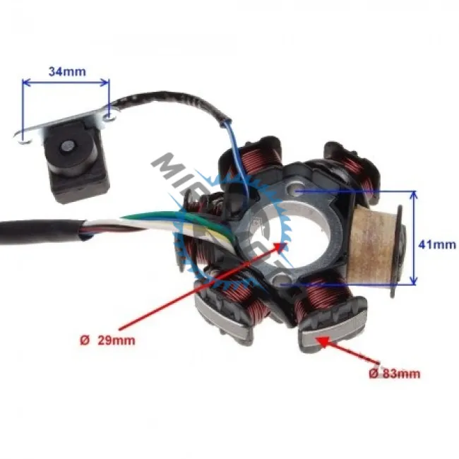Magnetou / stator aprindere Atv 110cc - 125cc, 6 bobine, 5 fire, model ZQ2001