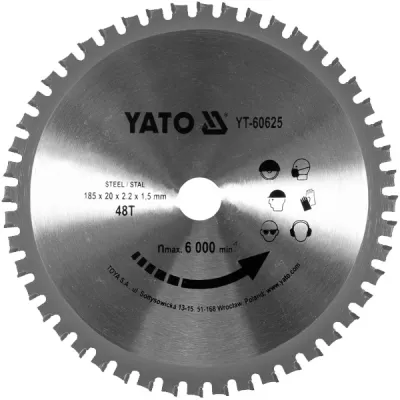 Panza fierastrau circular, Yato YT-60625, otel, 185x20x2.2 mm, 48 dinti Panza fierastrau circular, Yato YT-60625, otel, 185x20x2.2 mm, 48 dinti