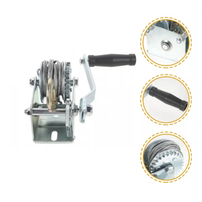 Troliu manual 2500 LBS (1150 Kg) cablu din otel 5 mm x 10m, frana activa cu clichet