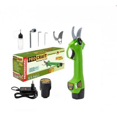 Foarfeca cu acumulator pentru crengi Procraft ES16Li, 16 V, 2Ah, grosime max taiere 25 mm, lungime lama 35 mm Foarfeca cu acumulator pentru crengi Procraft ES16Li, 16 V, 2Ah, grosime max taiere 25 mm, lungime lama 35 mm